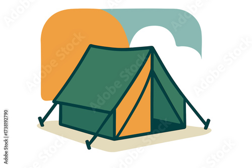 Outdoor camping tent with abstract natural elements for adventure and travel concepts