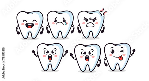 Dental expressions cartoon teeth illustrating oral health and pediatric dentistry concept