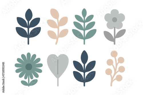 Modern minimalist abstract floral and leaf designs in soft colors