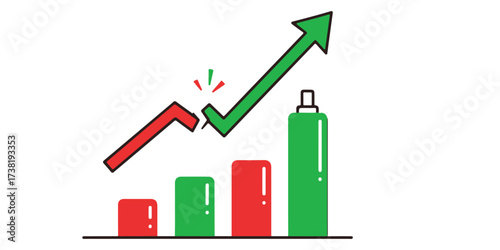 A stylized bar graph shows increasing red and green bars, culminating in a tall green oxygen cylinder and an upward trending arrow.