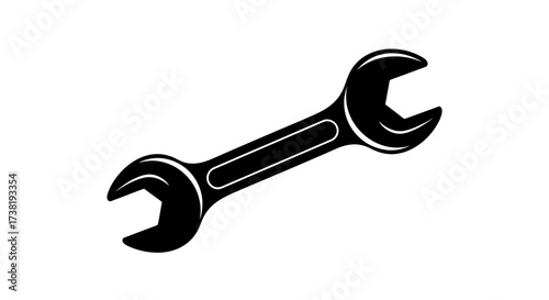 Detailed Black and White Spanner Illustration on a White Background for Industrial Projects