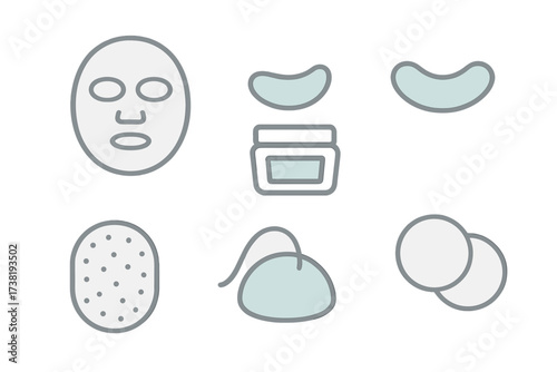 Skincare and beauty routine essentials set with facial mask, eye patches, and cotton pads