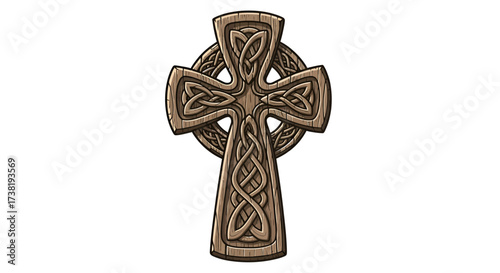 Digitally crafted wooden Celtic cross with intricate knotwork detailing and shadowed edges for depth