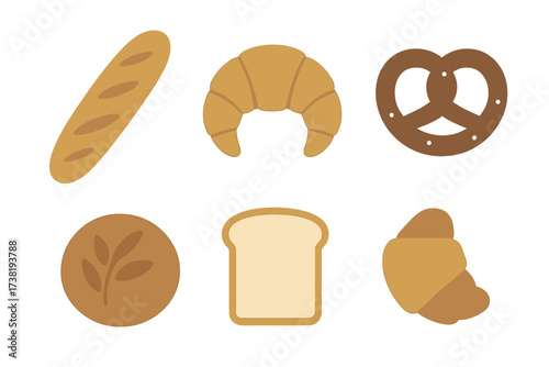 Assortment of freshly baked bread and pastry items for breakfast or snack