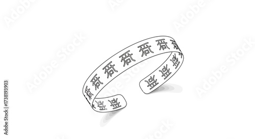 Elegant line art illustration of a stylish cuff bracelet with asian characters design