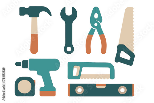 Set of essential construction and home improvement tools for repair and building