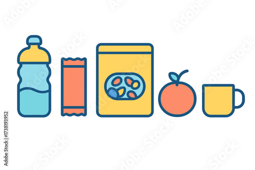 Assortment of healthy snacks and beverages for an active lifestyle and daily nutrition