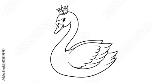 Elegant swan princess with crown design perfect for children's illustration design projects