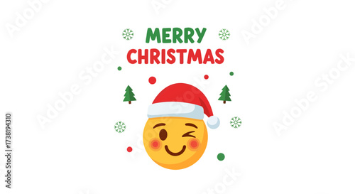 Festive winking emoji with a santa hat celebrating the holiday season cheerfully