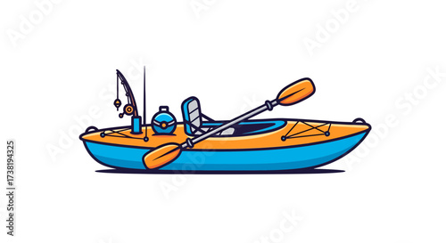 Fishing kayak illustration promoting outdoor water recreation adventures and sports activity