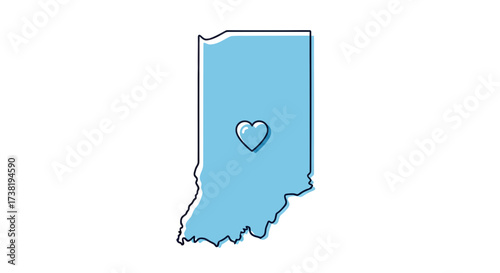 Heartland state pride: A charming illustrative rendering of Indiana with a central heart