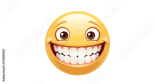 Illustration of a gleeful yellow emoji face exhibiting exuberant expression and impeccable dental