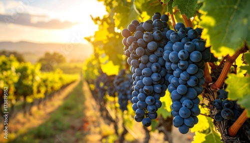 Vineyard grapes at sunset