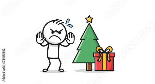 A stick figure with a grumpy expression trying to avoid celebrating Christmas season