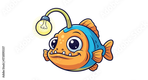 Adorable cartoon anglerfish illustration with glowing lure and playful expression