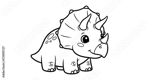 Adorable monochrome triceratops illustration perfect for children's coloring pages or storybooks