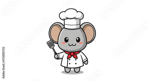 Adorable mouse chef preparing culinary delights with a spatula in a cartoon style illustration
