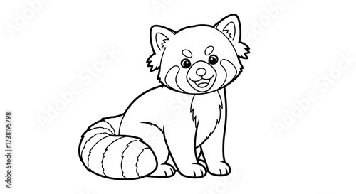 Adorable red panda outlined illustration ideal for coloring books and learning materials