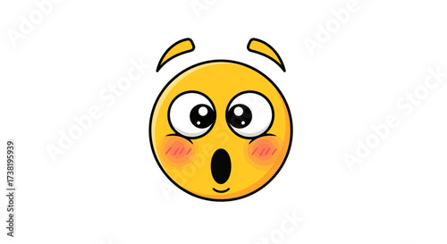 Animated astonishment: Cartoon emoji face expressing surprise with wide eyes and flushed cheeks