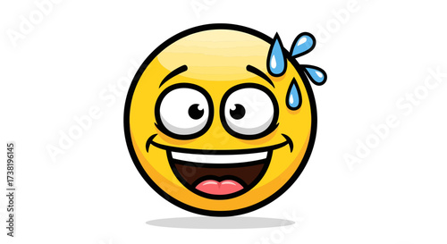 Anxious smiley face sweating with a big smile expressing nervous excitement or a funny mistake