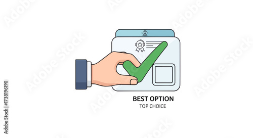 Approval Confirmation Illustration: Hand Placing Checkmark on Document Application