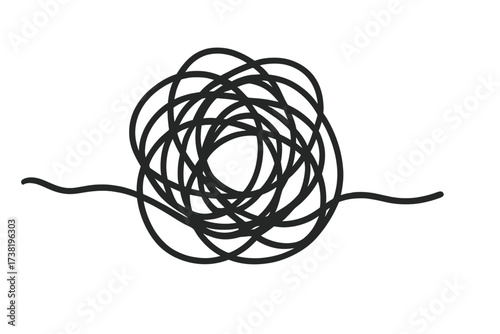 Chaos and order concept with tangled and untangled line. Metaphor for problem solving, confusion, therapy, and mental health. Abstract path showing a difficult process.