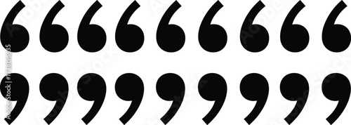 Quotation mark pattern illustration, typographic punctuation symbol set, left and right single quotes, writing and grammar concept, vector design, black and white