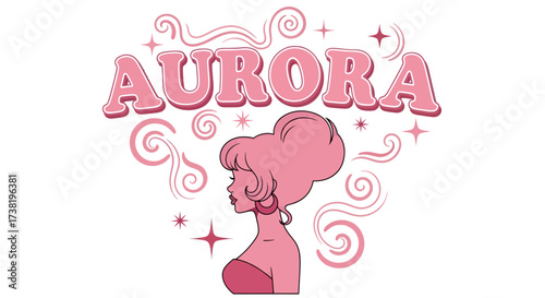 Aurora's Pink Silhouette: A Vintage-Inspired Illustration of Feminine Beauty and Grace