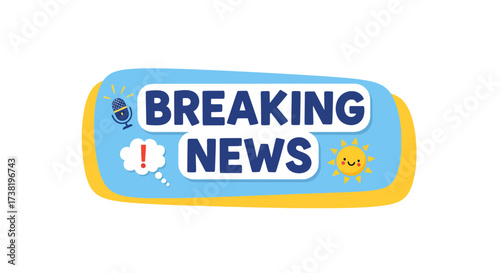 Cartoon breaking news banner for media outlets highlighting important occurrences reports