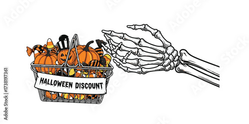 Skeleton hand reaching for halloween candy discount