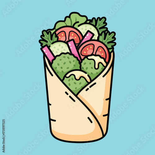 Falafel wrap with vegetables illustration