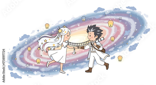 Celestial connection: A star maiden and a young voyager bridging realms of cosmic wonder