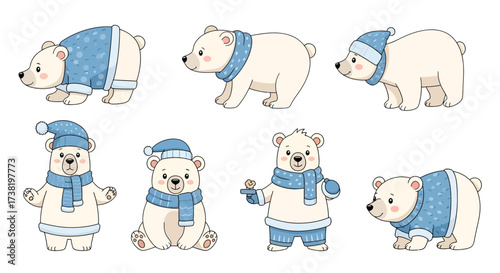 Charming Arctic Companions: Delightful Polar Bear Characters in Winter Attire