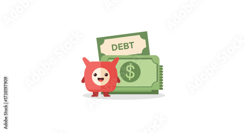 Charming Cartoon Character Facing Financial Obstacles and Debt Challenges with Optimism