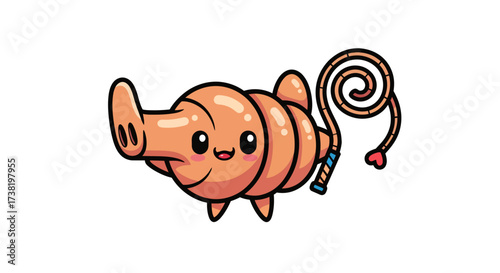 Charming cartoon elephant with a croissant-like body and playful heart-tipped tail character