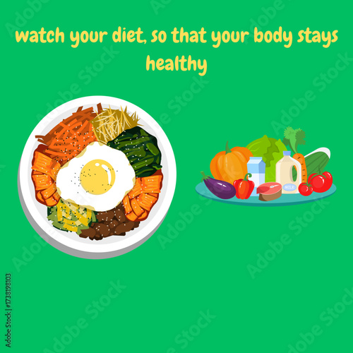Embracing a Wholesome Lifestyle A Colorful Array of Fresh Ingredients and a Balanced Meal Promoting Health and Nutritional Well-being