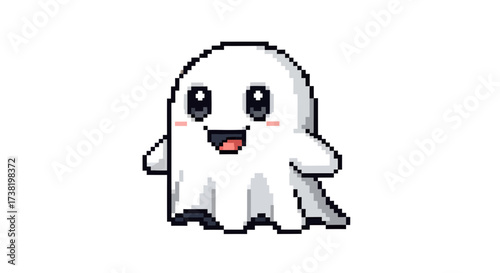 Charming pixelated ghost with a sweet smile for festive Halloween designs and digital arts