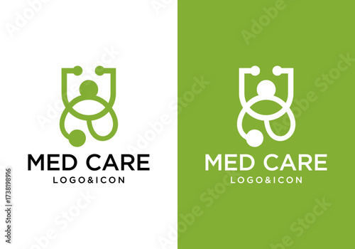 Stethoscope and person logo icon design. Health logo vector, medical icon vector