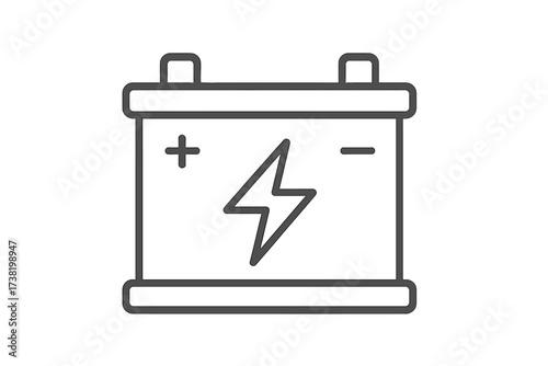 Vector outline thin line icon illustration of car battery, energy power accumulator symbol with positive and negative poles, electric energy storage device, transparent background