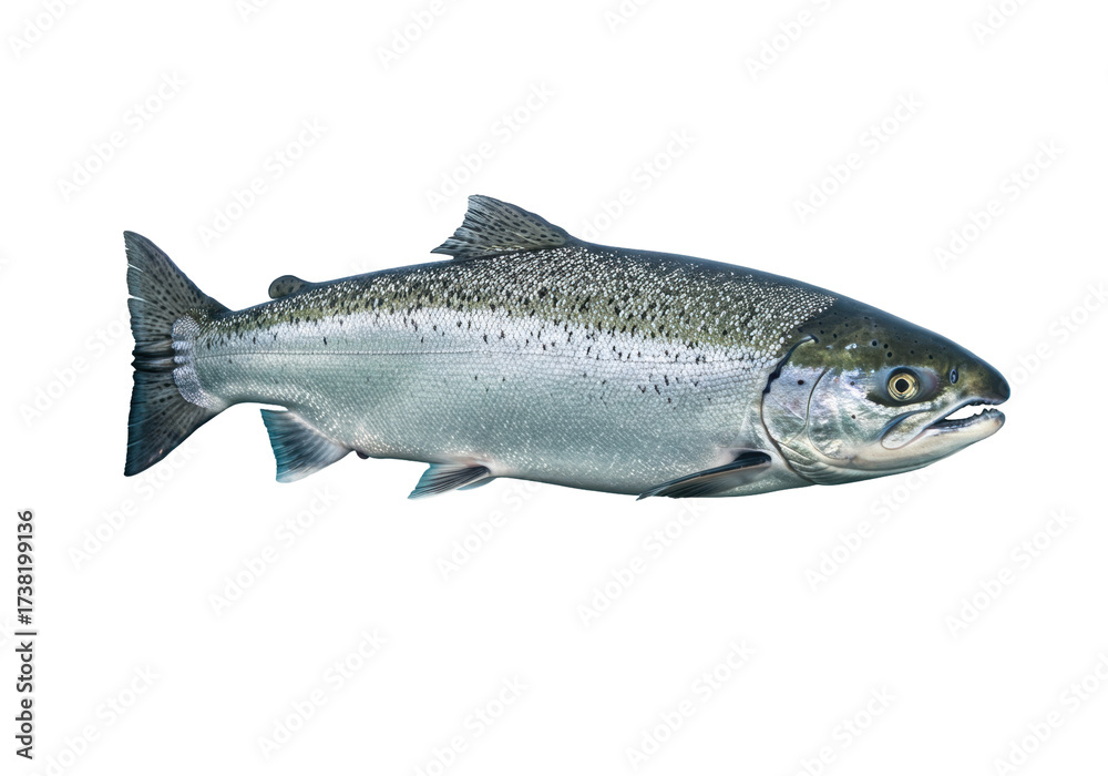Naklejka premium Isolated Silver Salmon or Coho Salmon, a Commercially Important Species of Pacific Salmon