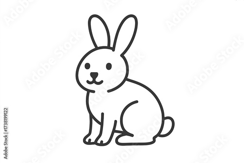 Minimalist linear outline icon of a cute little rabbit sitting, vector illustration with transparent background, thin stroke, simple adorable bunny design for children's and animal themes