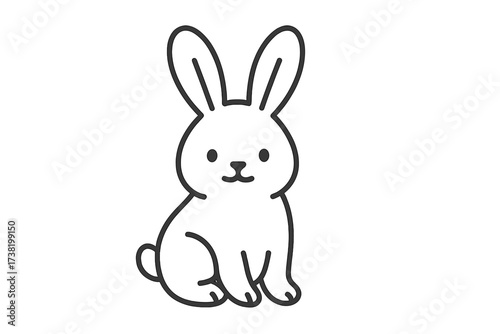 Cute minimalistic thin line outline icon of a little rabbit sitting. Simple linear stroke vector illustration with transparent background for kids, pets, animals design