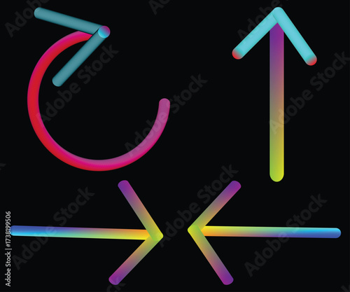 Colorful arrows pointing in different directions on a black studio background