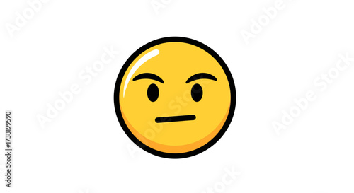 Intense gaze, yellow face with an outline expressing scrutiny and disapproval in a digital