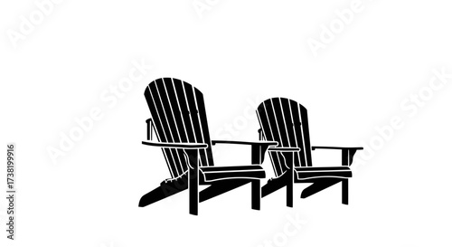 Minimalist depiction of two Adirondack chairs symbolizes tranquility and relaxation on white