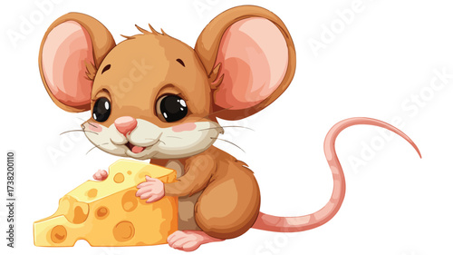 Adorable Brown Mouse with Pink Ears and Tail Holding Something