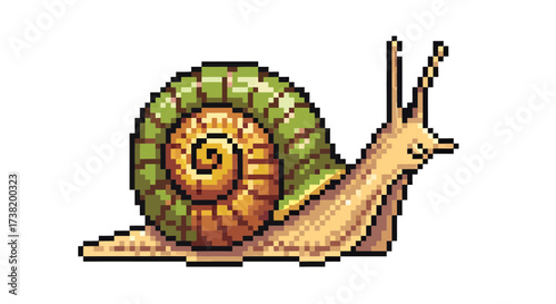 Pixelated depiction of a snail, showcasing nature through digital artistry with precision and