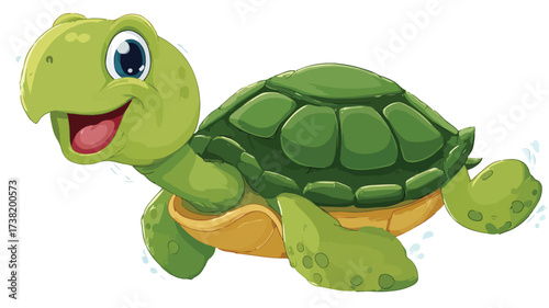 Cheerful Green Cartoon Turtle Smiling Happily - Professional Stock Photo