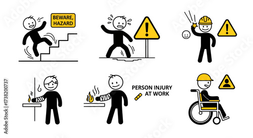 Simplified illustrations of accident scenarios to raise awareness of workplace safety regulations