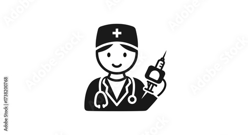 Simplified medical professional icon holding syringe for vaccination campaigns design
